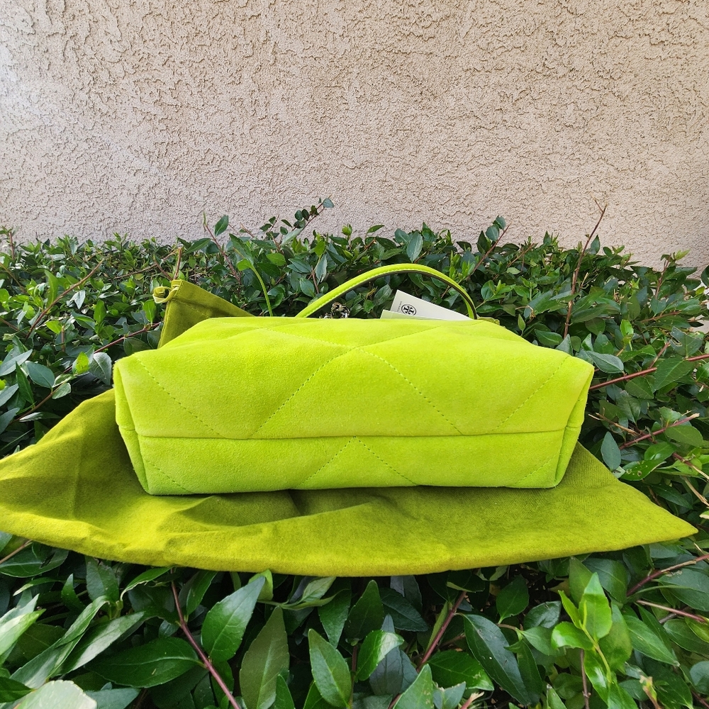 Tory Burch Kira Diamond Quilt Suede Small Shoulder Bag Handbag- Lime Green NWT - Picture 10 of 16